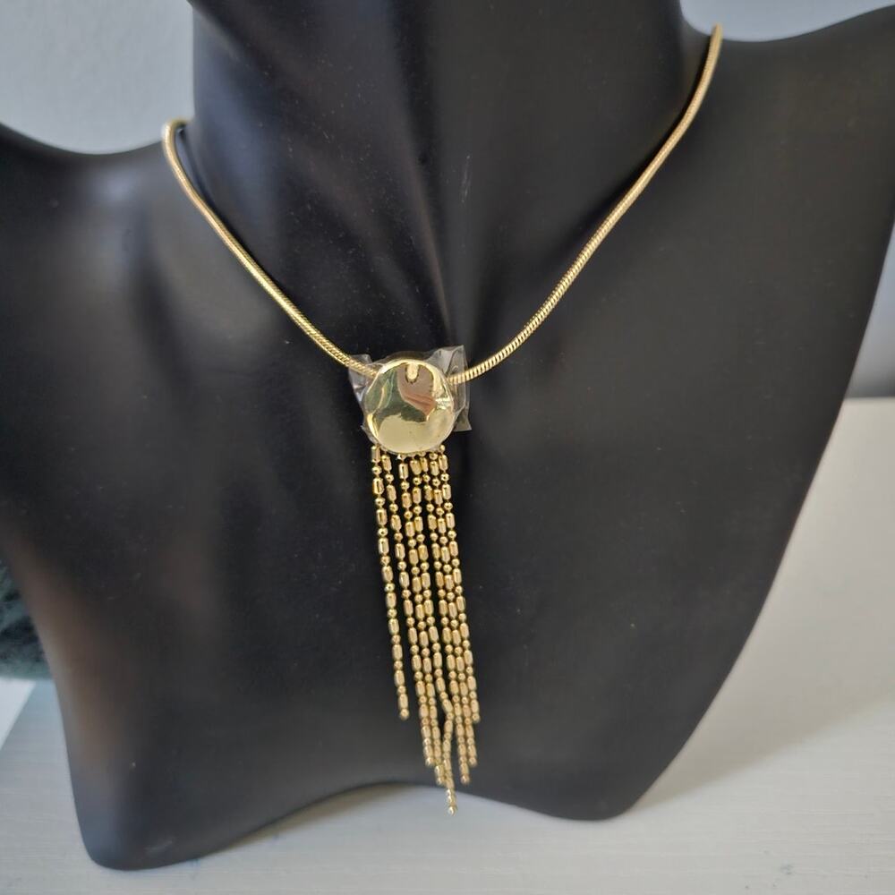 Nordstrom Gold Ball Chain Fringe Tassel Necklace Nickel Free NWT Deadstock